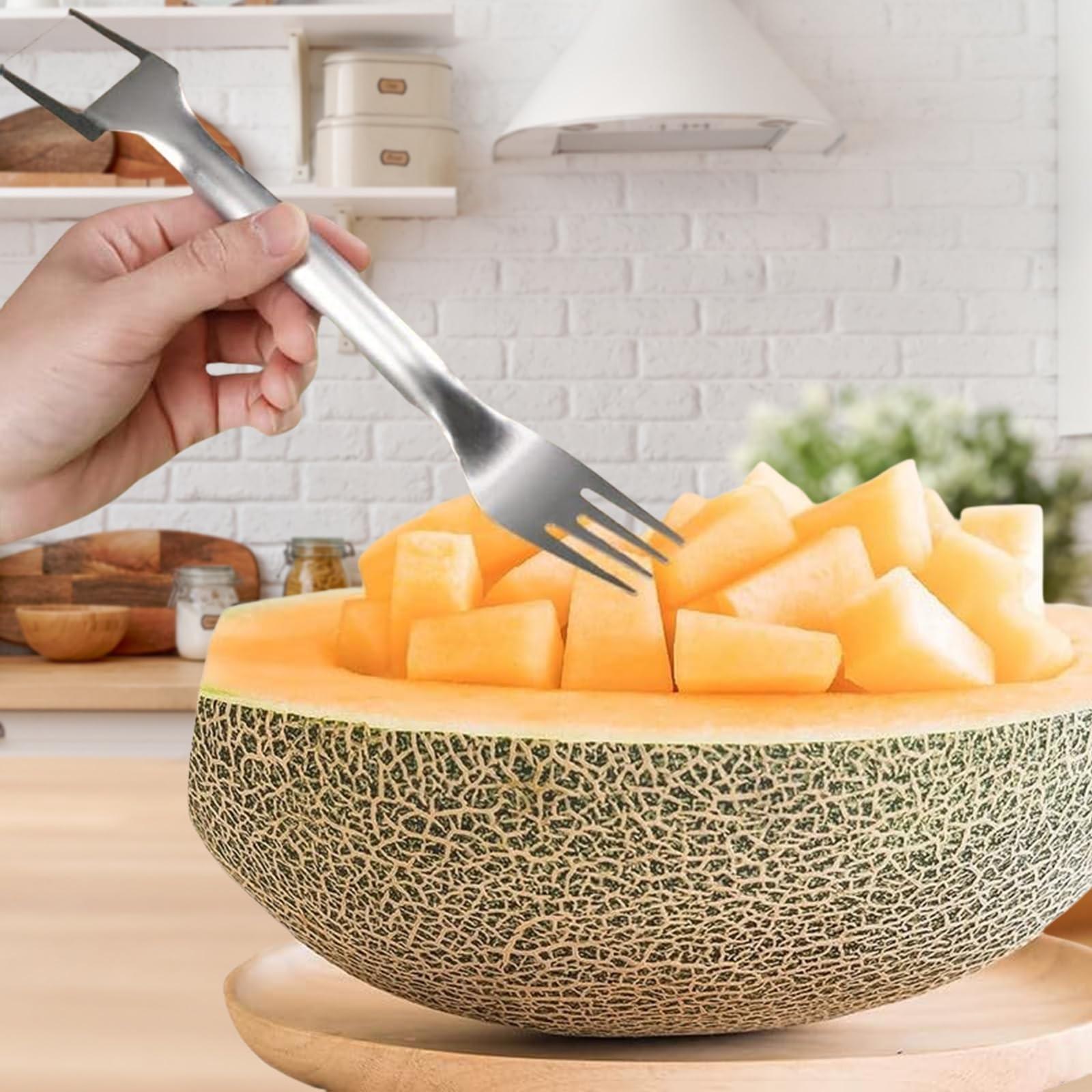 Multifunctional Stainless Steel Dual-Head Watermelon Slicer, Commercial Fruit Meat Separator, Special Knife for Cutting Watermelon Cubes