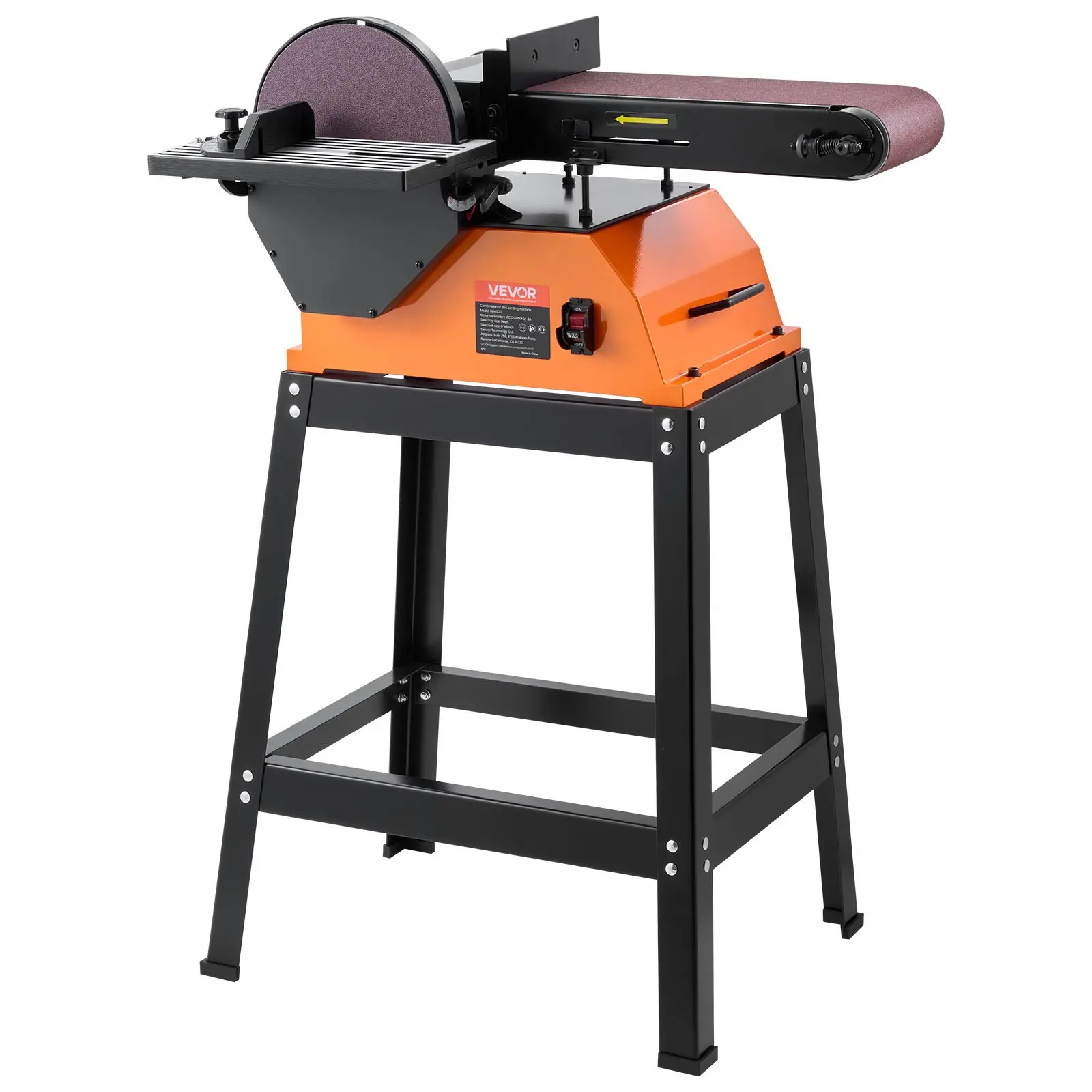 VEVOR Professional Belt-Disc Sander Combo with Stand, 9" Disc, 6"x48" Belt, 800W Power Sanding Machine, 0-45° Adjustable Worktable for Woodworking, Furniture Refinishing