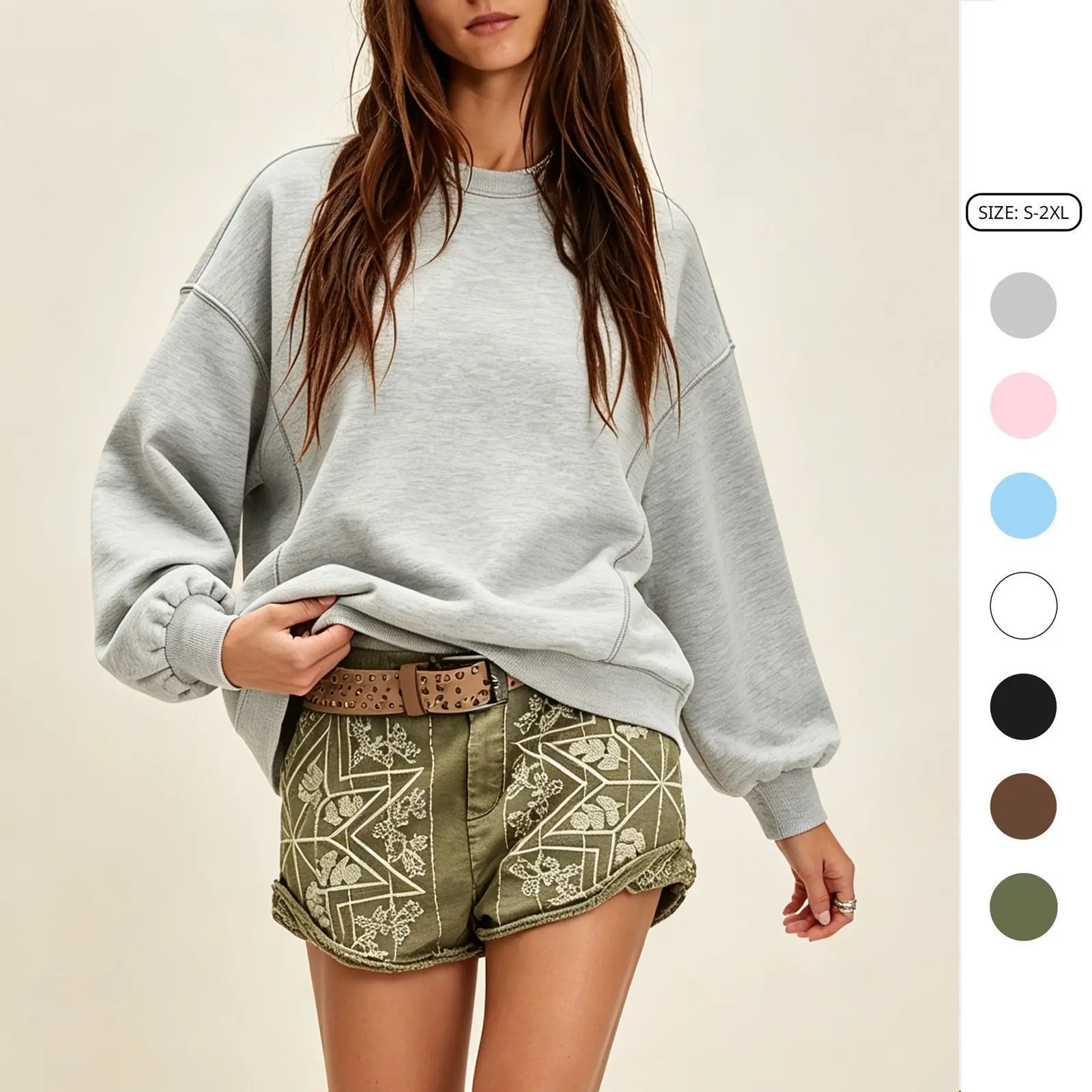 Imily Bela Women's Chic Long-Sleeve Cotton Round Neck Cropped Sweatshirts Loose Pullover  Ribbed Elastic Solid Style Top with Fit Options, Comfy Loose Casual Wear for Pairing with Tank Tops, Joggers, Tops For Women