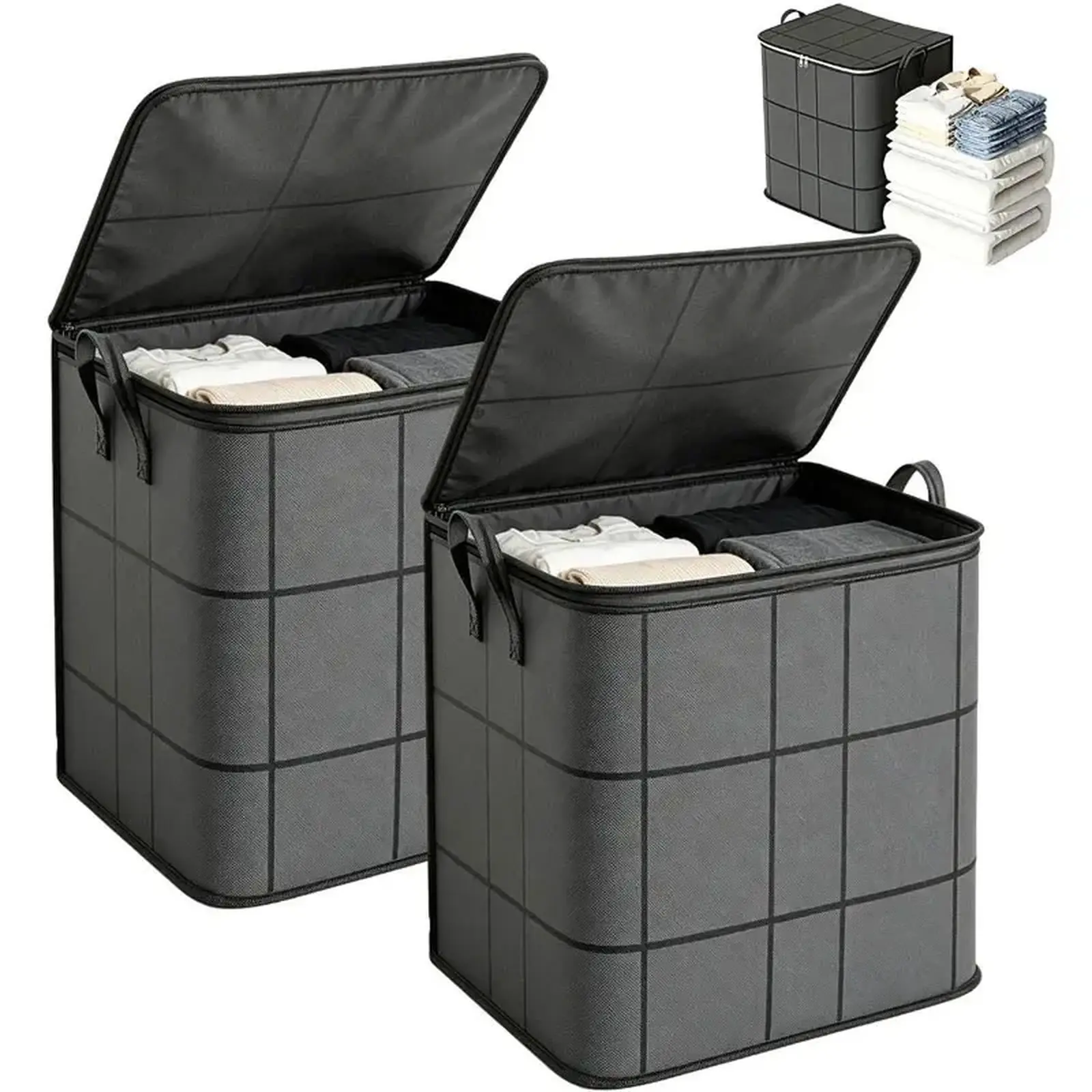 Large‑Volume Textile‑Constructed Household Stowing Container, Zipper‑Equipped Closet‑Ready Holding Carrier with Integrated Carrying Loops, Practical Home‑Use Storage Receptacle for Bedding Sets, Linens and Assorted Garments