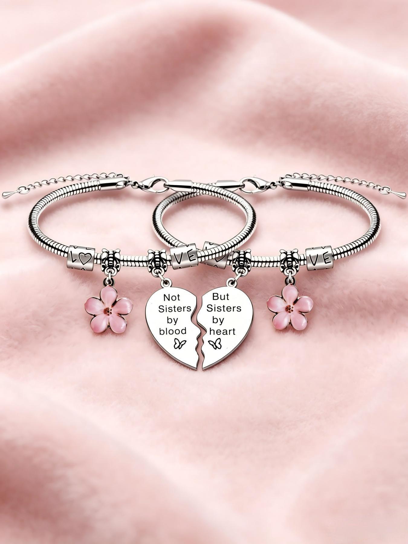 Zimoxuan 2pcs Sister Matching Bracelets Set, Split Broken Heart Design, Cute Style, Perfect Gift for Best Friends, Birthday & Christmas, Bracelet Sets