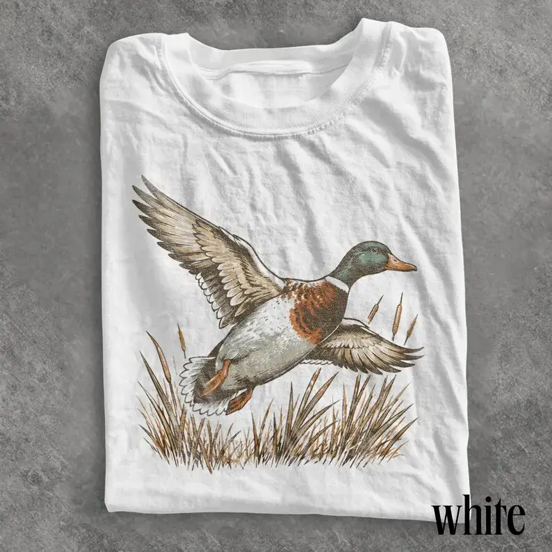 Men's Vintage Mallard Duck Graphic Tee - Cotton Crew Neck Retro Waterfowl Hunting Shirt, Rustic Wildlife Outdoor Wear Clothes for Hunters, Graphic Tees, Short Sleeve