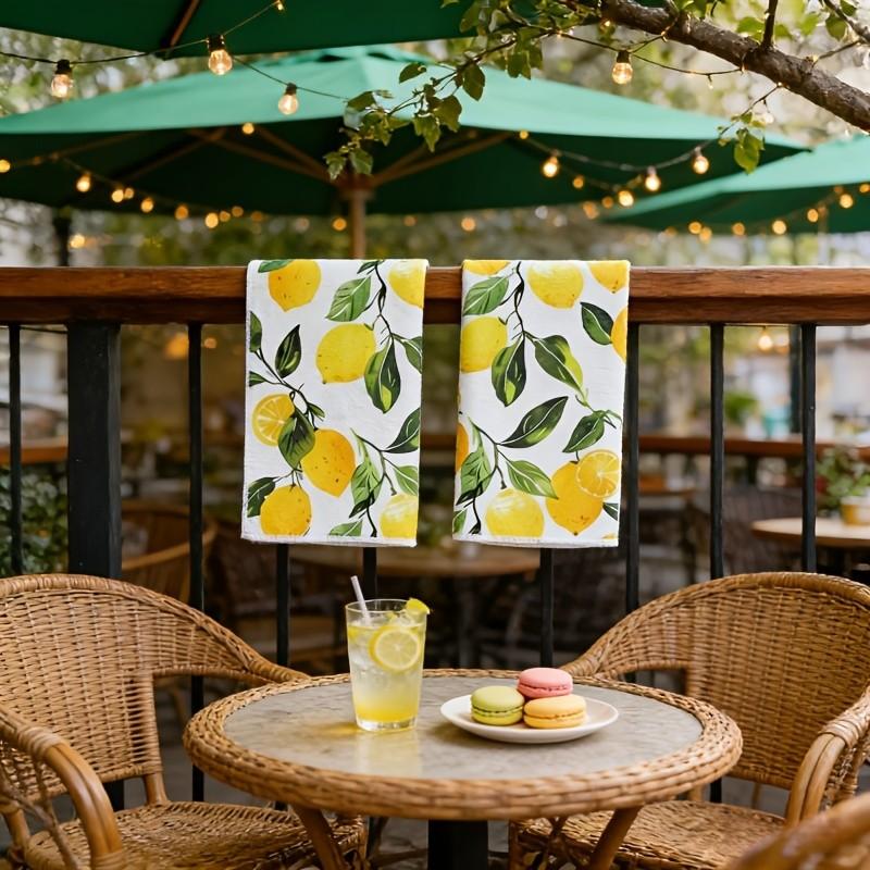 2-Piece Lemon Pattern Kitchen Towels Set, Polyester Cleaning Cloth, Highly Absorbent, Soft and Durable, Ideal for Glass, Cooktops, Pots, Bowls