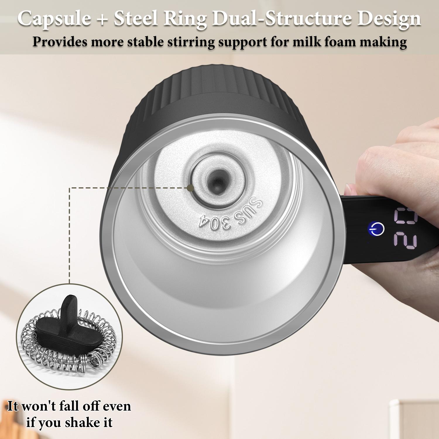 Upgraded Milk & Coffee Frother Stirring Mug, Intelligent Temperature Display, USB Rechargeable Mixer, Automatic Stirring Cup, Suitable for Coffee, Tea & Hot Chocolate