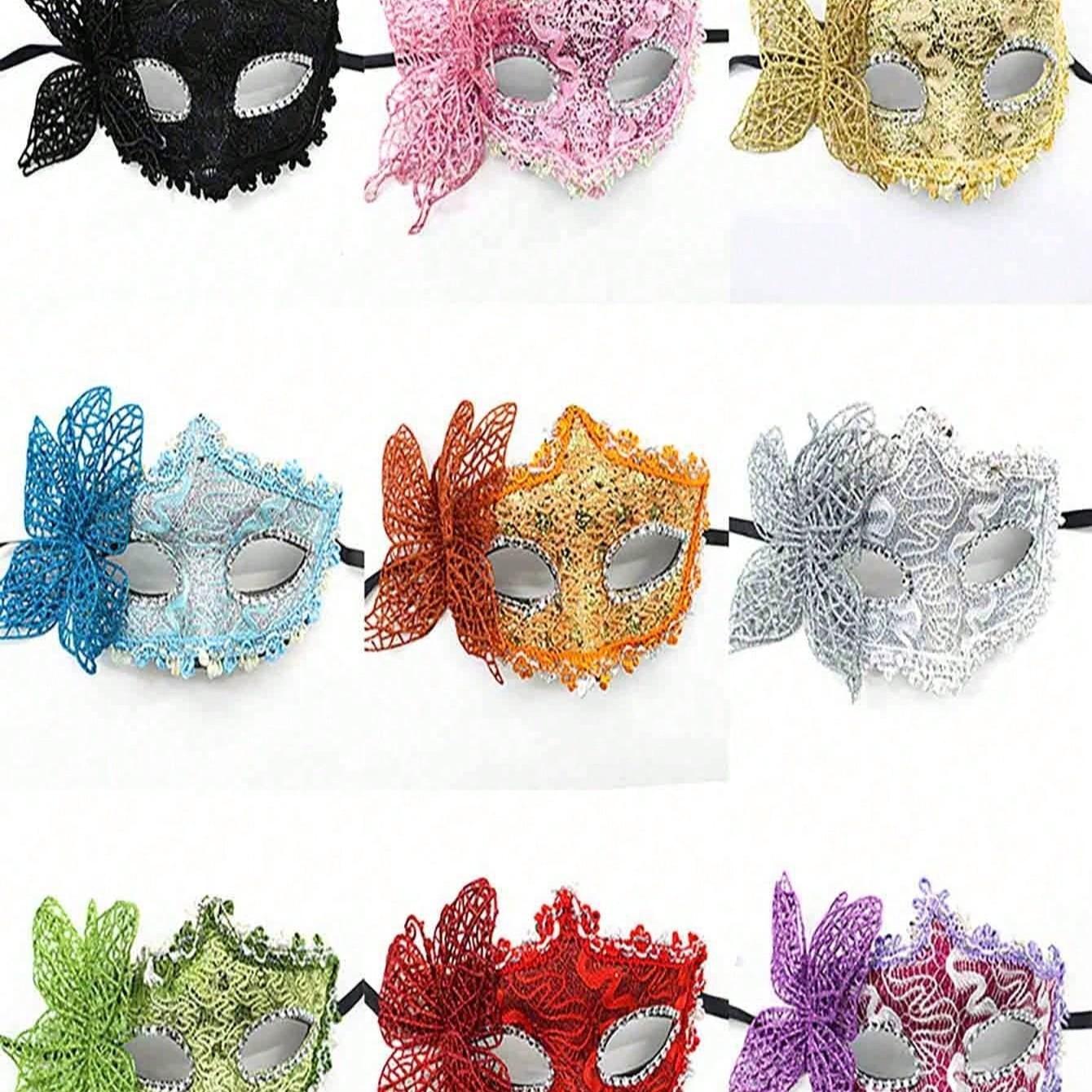 Women's Masquerade Mask Set with Handle, Half Face Floral Party Masks, Fashionable Props for Parties, Festivals, Performances, Valentine's Gift