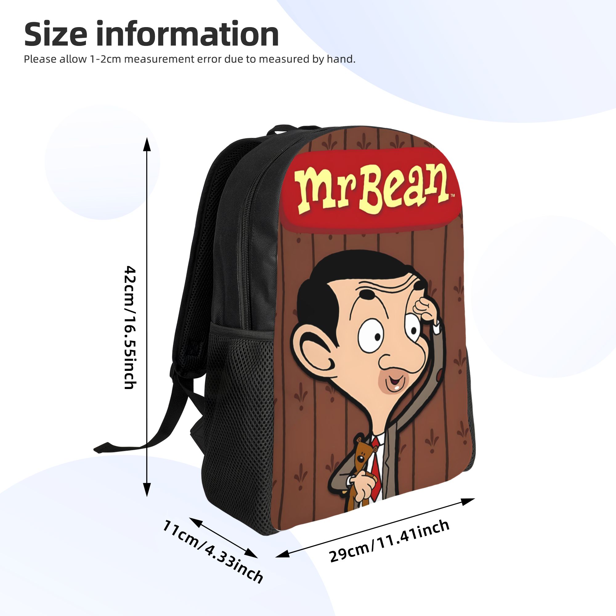 Mr. Bean Cartoon Character Casual Printed Daily Student Backpack for Kids - 600D Synthetic Oxford Cloth Back to School Haul Bag, Fade-Resistant Graphic, Padded Straps, Built-In Organizer, Lightweight, Hand Wash Only