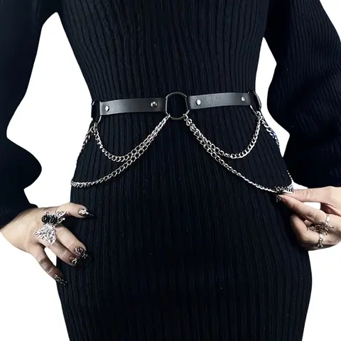 Women's Punk Style Chain Decorated Belt, Fashionable Gothic Style Casual Waist Belt for Daily Clothing Decor, Trendy Versatile Buckle Belts for Birthday Gift, Street Style Belt, Adjustable Waist Belt, Stylish Belts, Decorative Belt