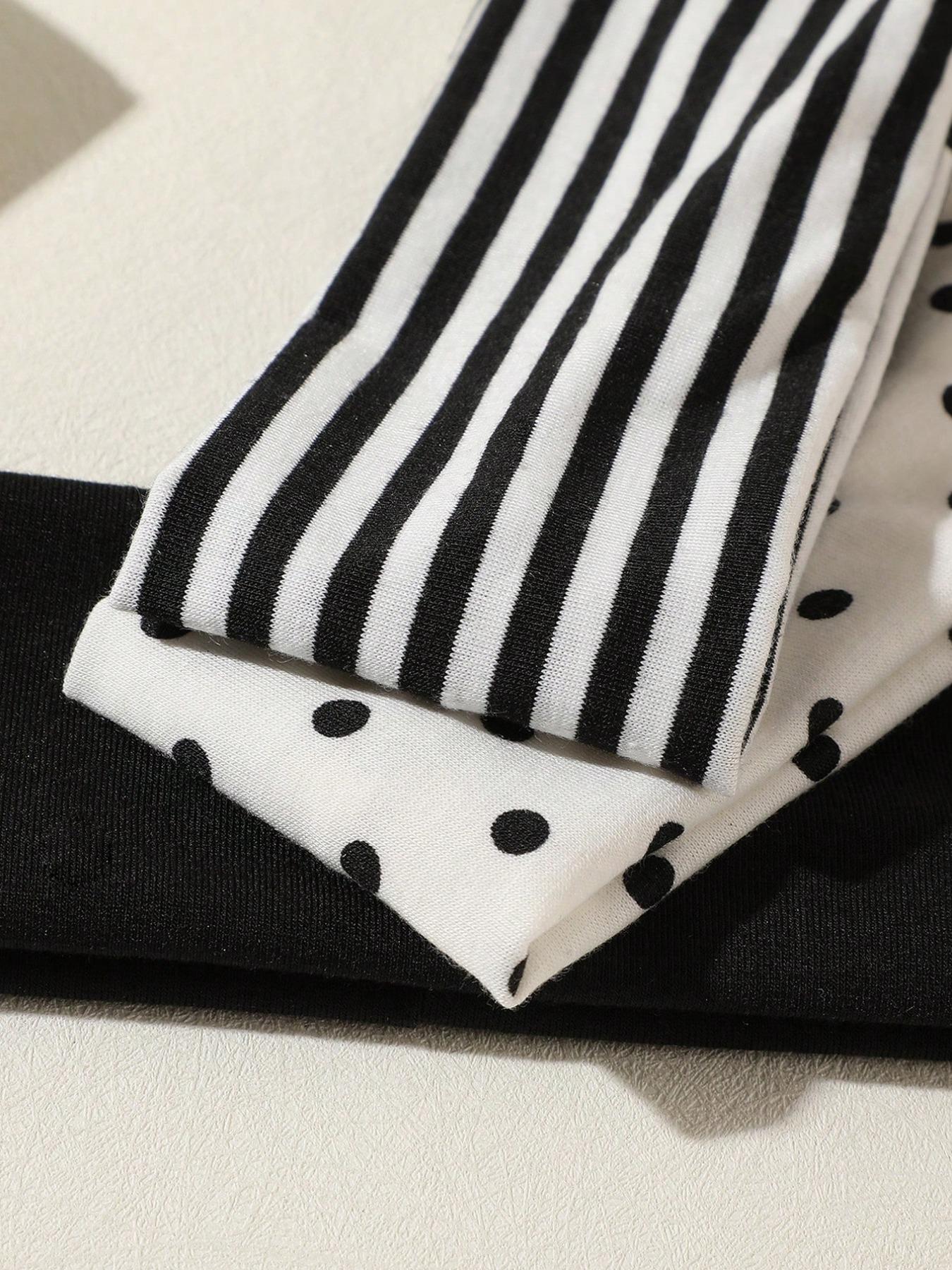 3pcs Black & White Polka Dot + Striped Elastic Sweatband, Suitable For Daily Life, Yoga, Workout, Travel, Women Hair Accessories Headbands For Women Fashion Head Wrap, School Stuff, College Autumn Accessories Women Hair Band