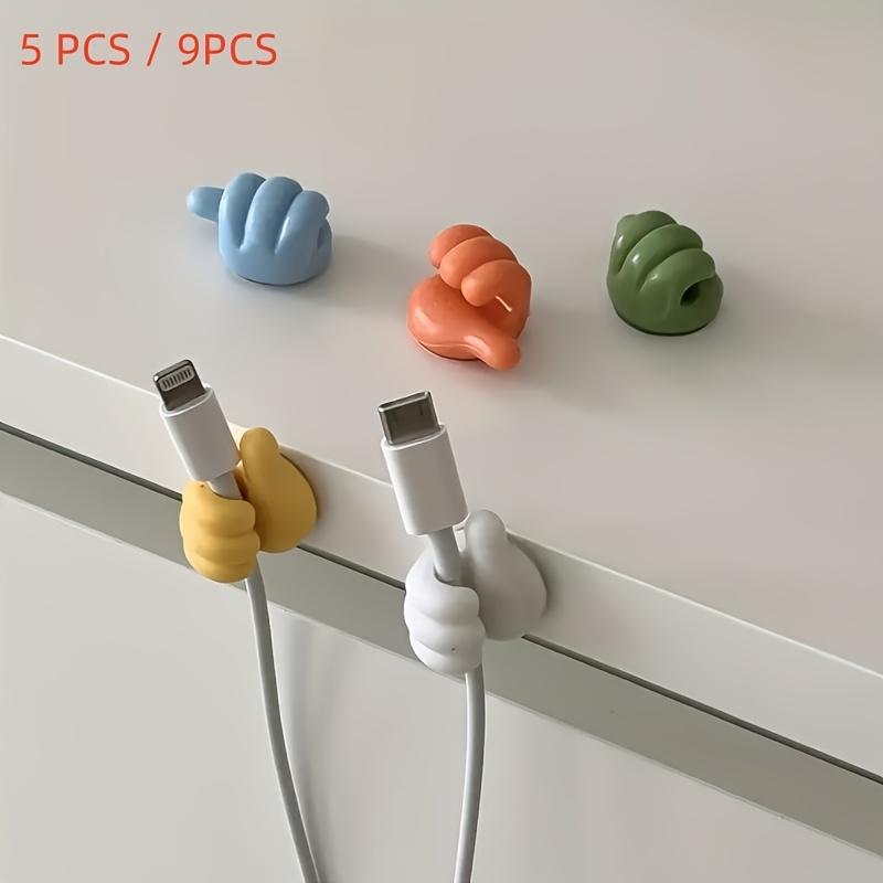 5 PCS / 9PCS thumb-shaped organizer (random color), lightweight desktop cable management clip, adhesive hook without drilling required, suitable for desktop storage and home organization, perfect for kitchen appliances and bedroom accessories
