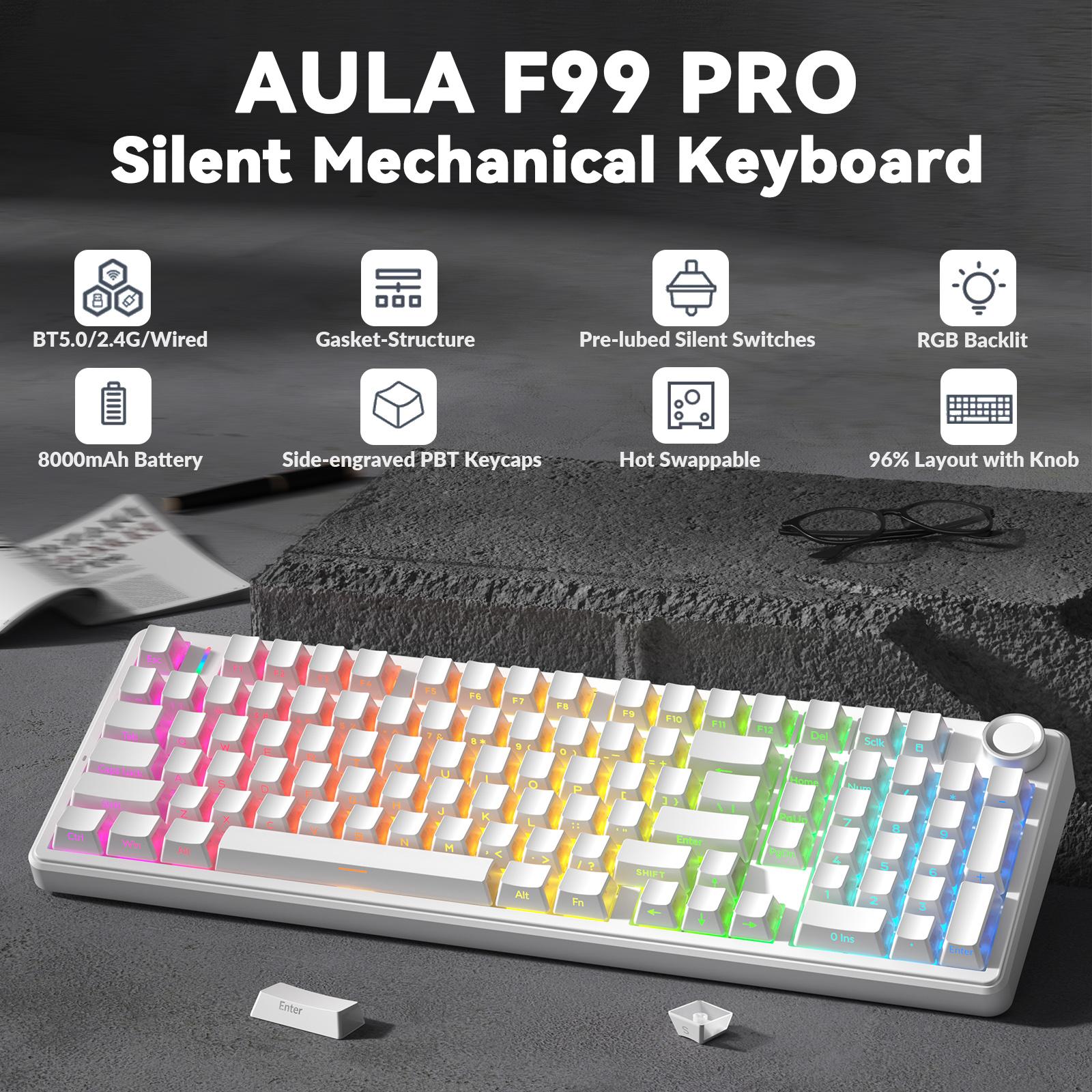 【Silent keyboard】AULA F99 Pro Wireless Mechanical Keyboard-Silent Version,BT5.0/2.4GHz/USB-C Hot Swappable Custom Keyboard,Gasket Structure,Pre-lubed Linear Switches RGB Backlit Computer Gaming Keyboards,White dealsforyoudays TikTokShopfalldealsforyou 【Silent keyboard】AULA F99 Pro Wireless Mechanical Keyboard-Silent Version,BT5.0/2.4GHz/USB-C Hot Swappable Custom Keyboard,Gasket Structure,Pre-lubed Linear Switches RGB Backlit Computer Gaming Keyboards,White dealsforyoudays TikTokShopfalldealsforyou