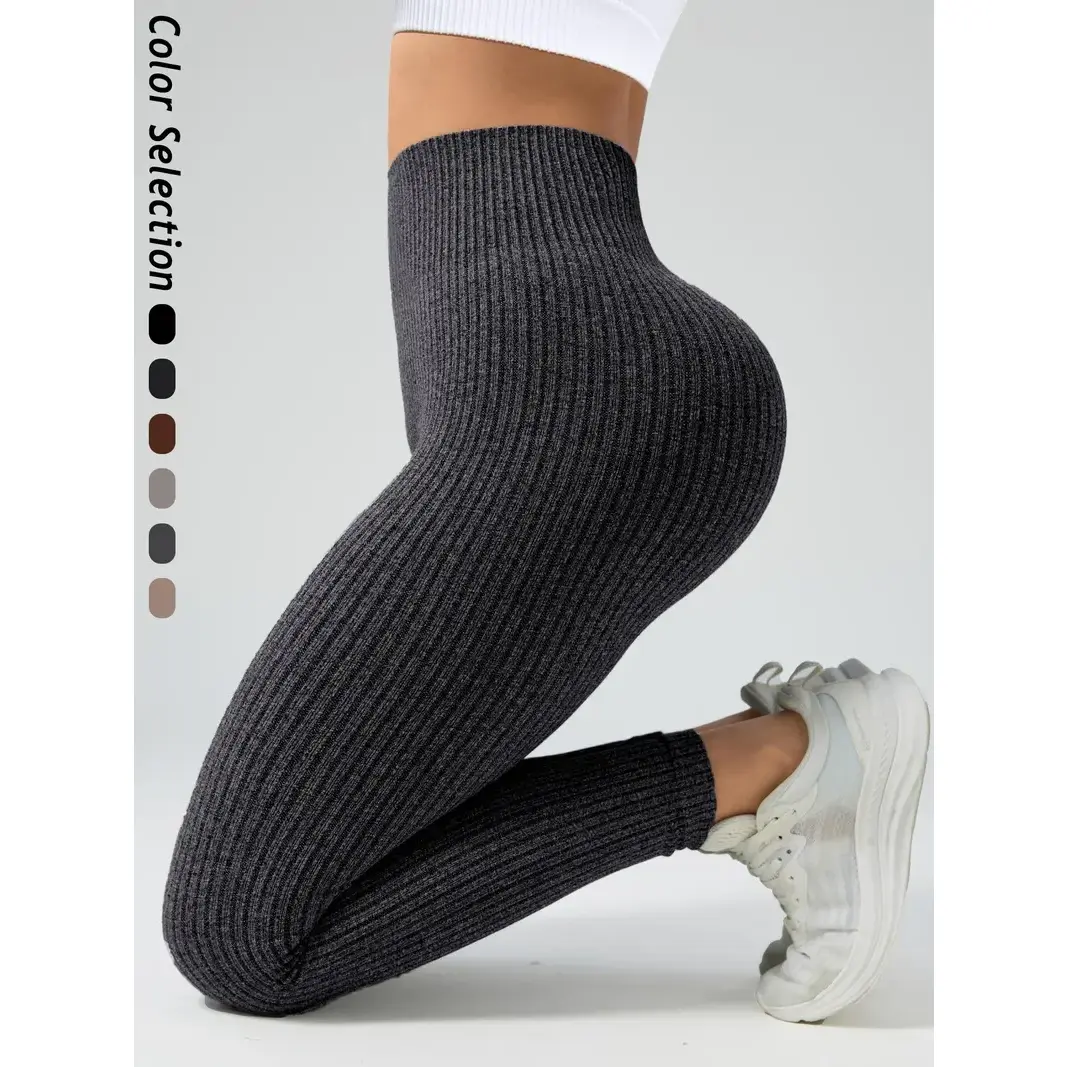 Seamless Knitted High-Waisted Butt Lifting Sports Tight Pants, Women's Seamless Yoga Pants, All Seasons, Comfy Stretchy Gym Workout Leggings, Plain Stretchy Leggings, High Elastic Activewear, Gymwear Activewear, High Waists Leggings