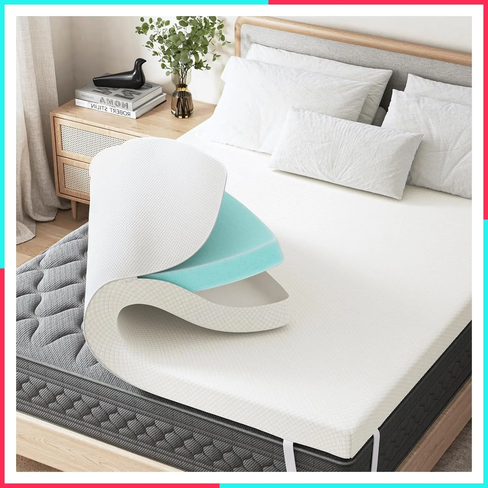 2 Inch Gel-Infused Memory Foam Queen Mattress with Removable Soft Cover, Cooling Pad for Queen Bed, Sleeper Sofa, RV, Camper, CertiPUR-US Certified, Ventilated