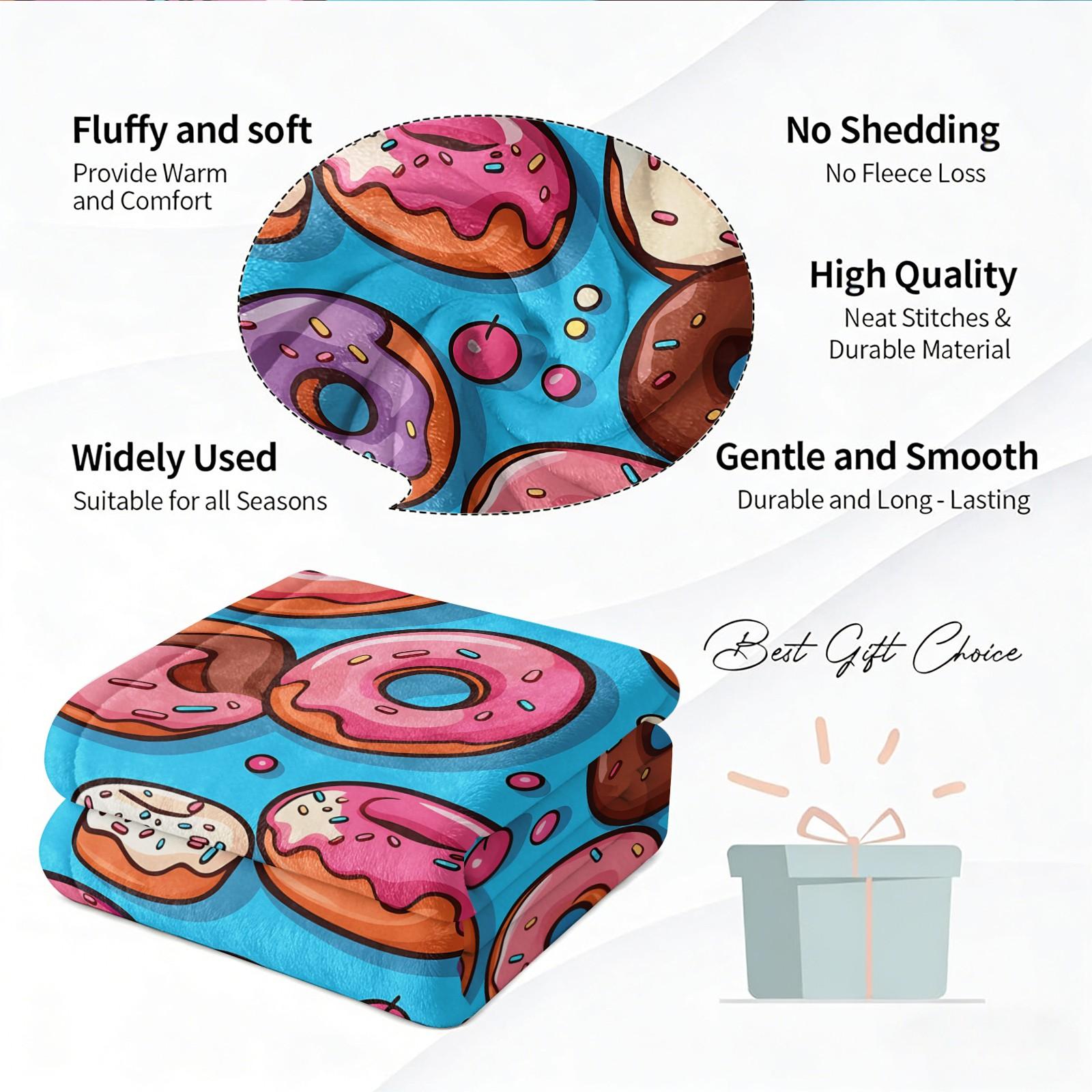 Colorful Donut Print Flannel Throw Blanket, Soft Warm Cozy Fleece Blanket for Couch Bed Sofa, Cute Cartoon Doughnut Decorative Blanket, All Season Plush Blanket, Perfect Gift Blanket for Home Decor, Travel, Nap, All Ages