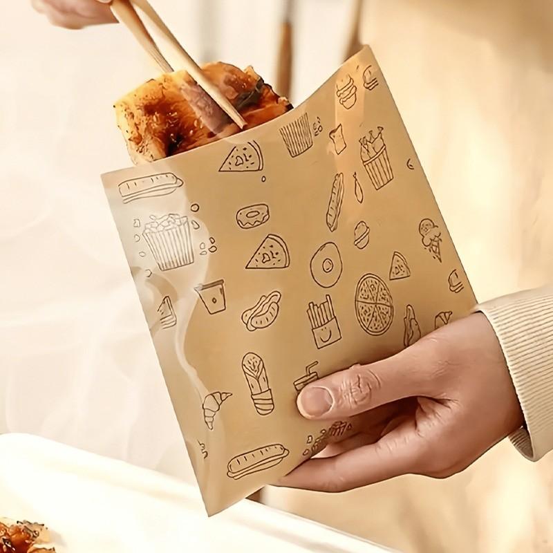 Kraft Paper Sandwich Bags, Oil-Resistant Disposable Food Bags for Hamburgers, Desserts, Fried Chicken, Leak-Proof Snack Packaging for Parties, Catering, Mobile Vendors, Weddings, Birthdays, Back-To-School Season