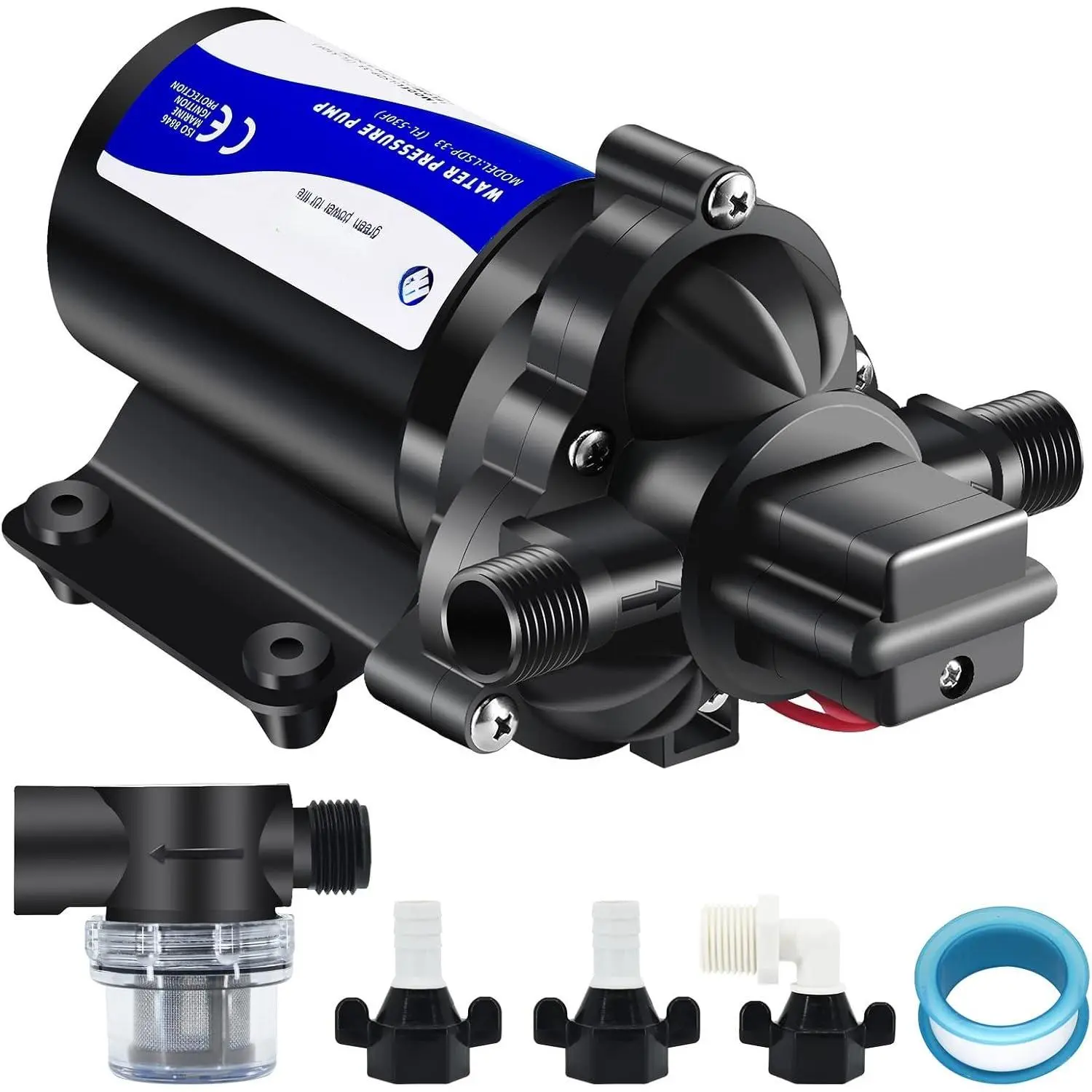 12V DC RV  Water Pump 4 GPM  Increase Booster Pump 45 PSI Transfer Pump Self Priming  Demand Water Pump Diaphragm Pump Washdown for  Inline Marine
