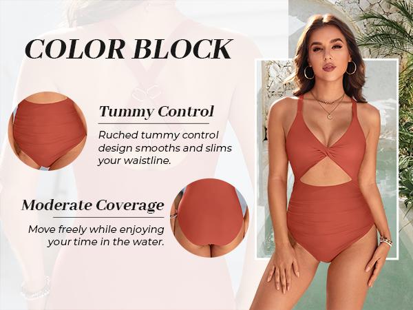 Tempt Me Women's One Piece Swimsuit - Cutout Tummy Control Bathing Suit V Neck Twist Front Swimwear 2025