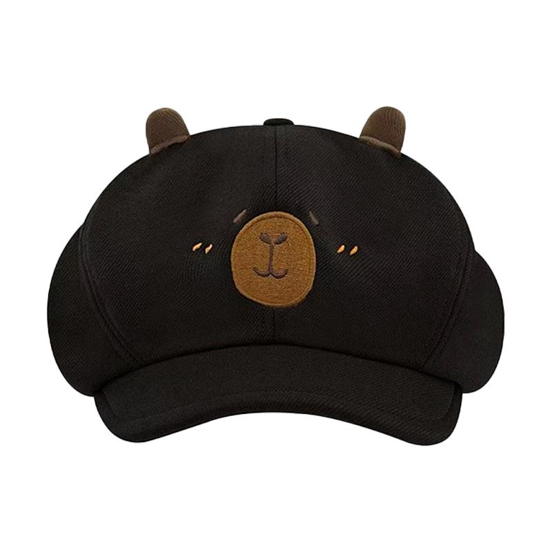 Cute Kirby Party Beret Hat for Women, Lightweight Material with Ears and Embroidered Face Pattern, Comfortable and Breathable for Birthday Parties and Themed Events