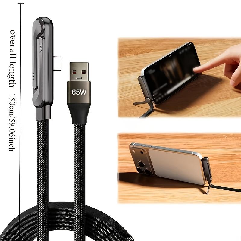 65W Flat Braided Fast Charging Cable,  Phone Holder | 2-in-1 Foldable Holder, Durable Multifunctional Charging Cable Suitable for Smartphones and Tablets, Samsung Type-C Charging Cable