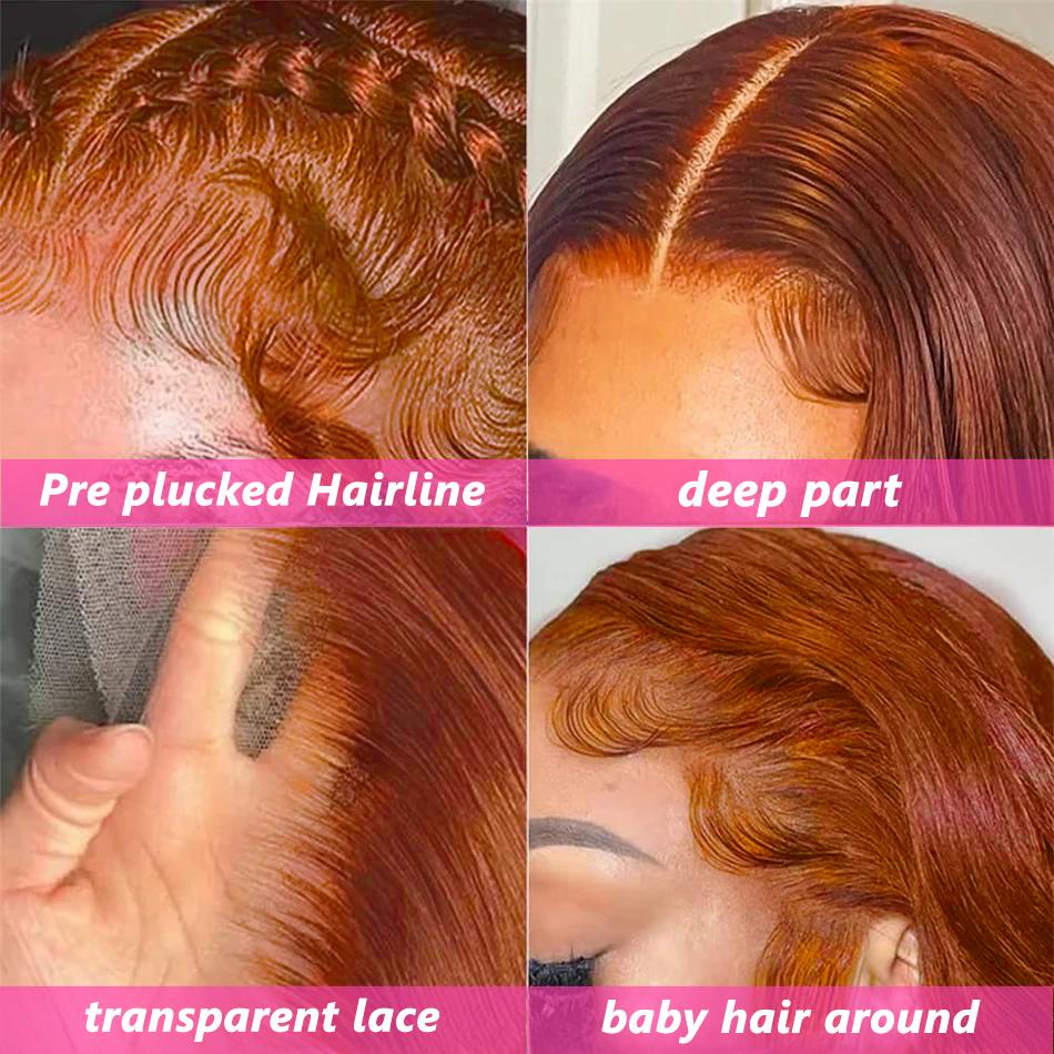 Bling Hair 13x4 Reddish Brown(Ginger) Body Wave Lace Frontal Human Hair Wig Pre Plucked #33 13x6 Lace Frontal Wigs Colored Brazilian Human Hair Wigs