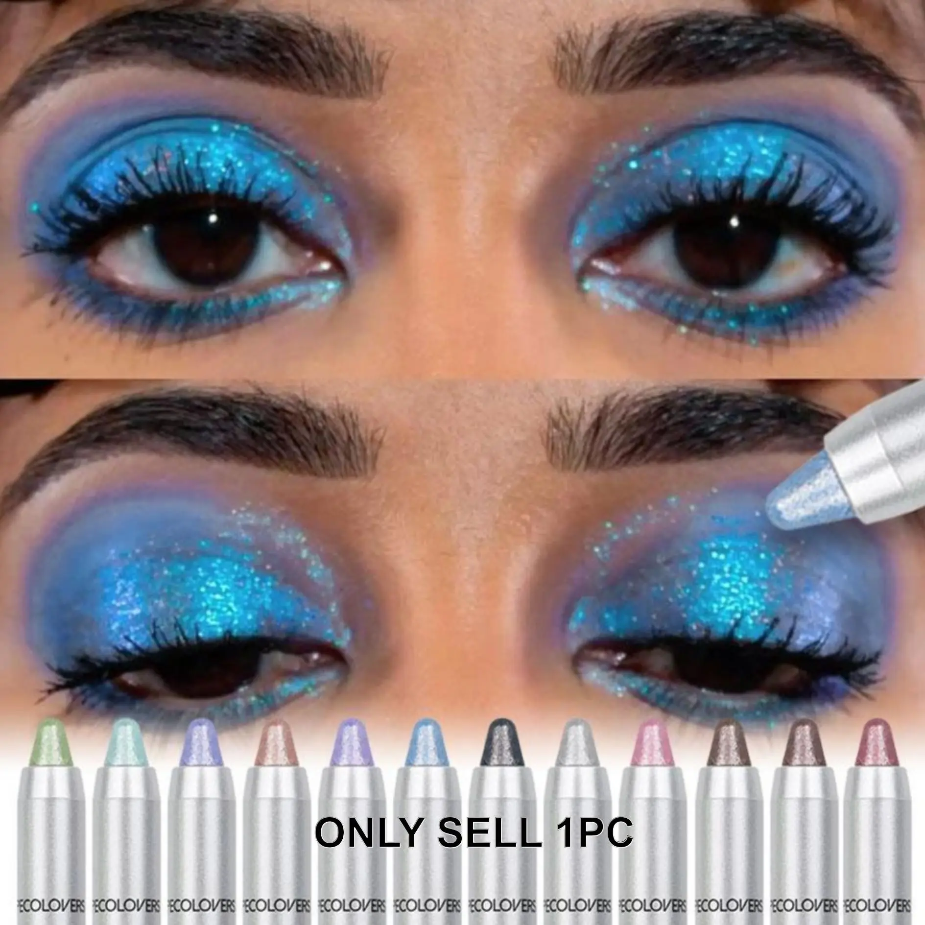 Pearlescent Long-lasting Glitter Shimmer Eyeshadow Pencil Waterproof Pigment Blue Purple Colorful Eye Shadow Stick Women Fashion Colorful Eye Makeup Product, Glitter Eyeshadows Eyeshadow Sticks