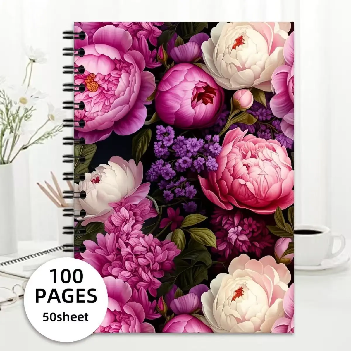 Vintage Oil Painting Floral Style Spiral Notebook, Ideal for Daily Journaling, Notes, Memoirs, Gifts, Perfect for Work and Study