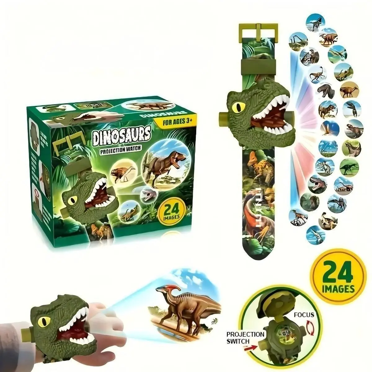 Kids' 3D Dinosaur Projection Watch - 24 Dinosaur Image Projection, Adjustable Soft Strap, Screen-Free Interactive Educational Gift for Ages 3+ (Toys & Hobbies, Educational Science & Technology Toys)