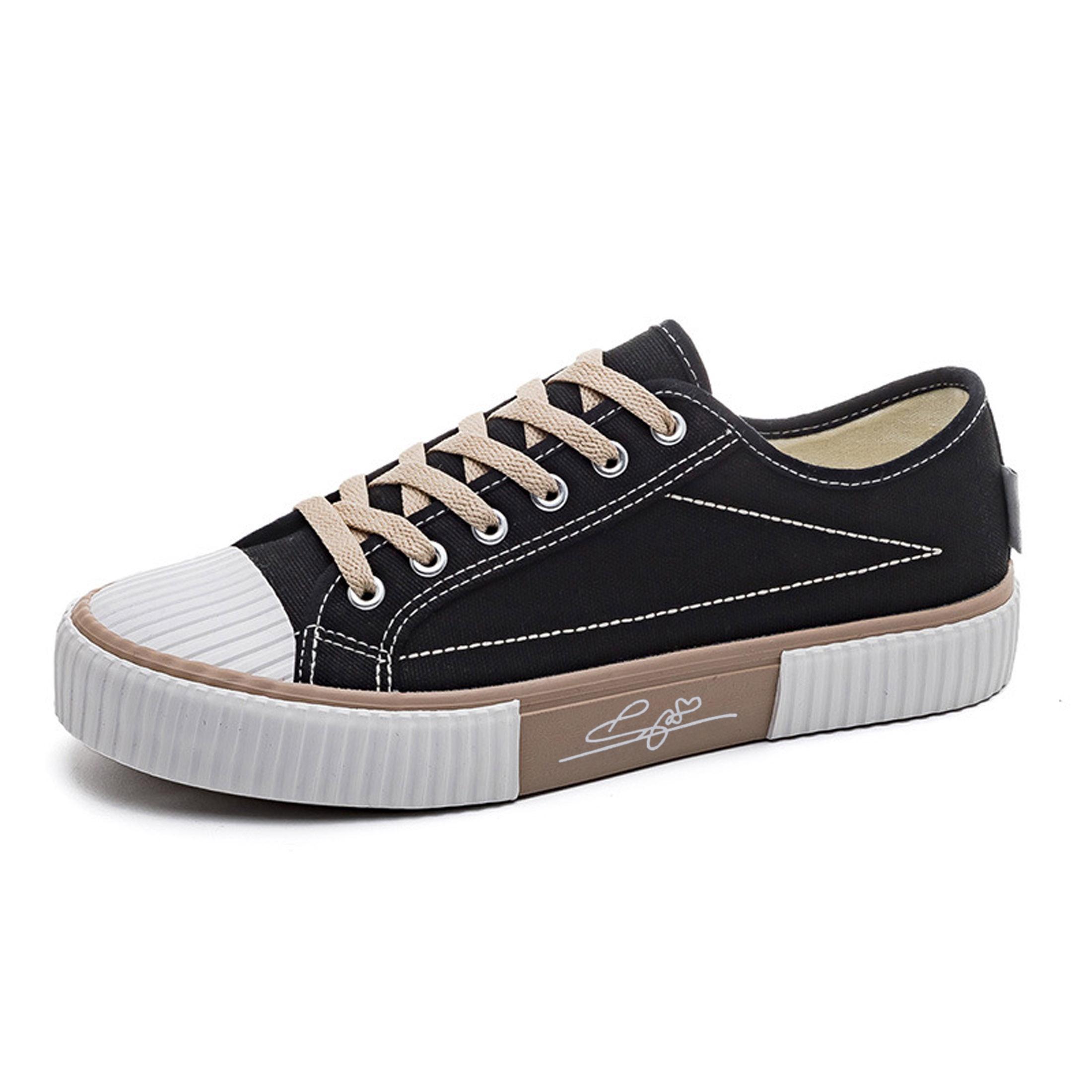 Women's Fashion Sneakers Low Top Shoes Lace-up Canvas Sneakers Rubber Sole Flat Sports Footwear