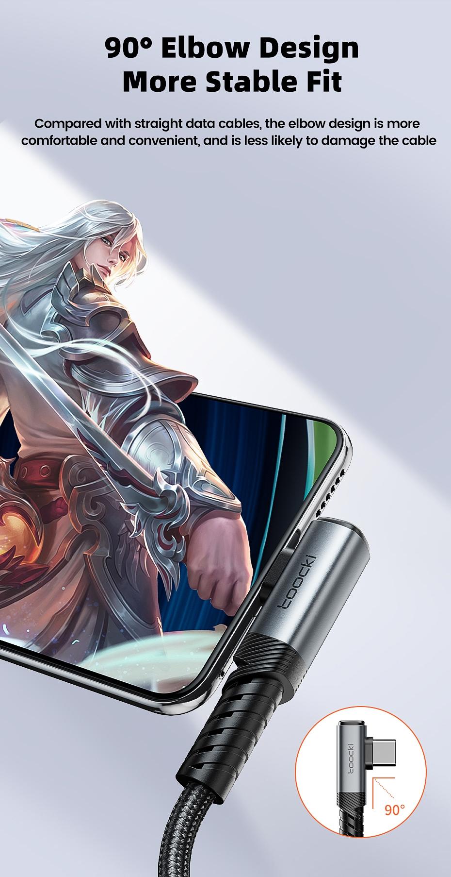 Toocki 5m VR Link Cable 2-in-1 USB A USB C to Type C PD USB3.0 Data Transfer Elbow Wire For Quest3/Quest2/Pro/Pico4 Accessories 90 Degree Elbow USB C To Type C Link Cable