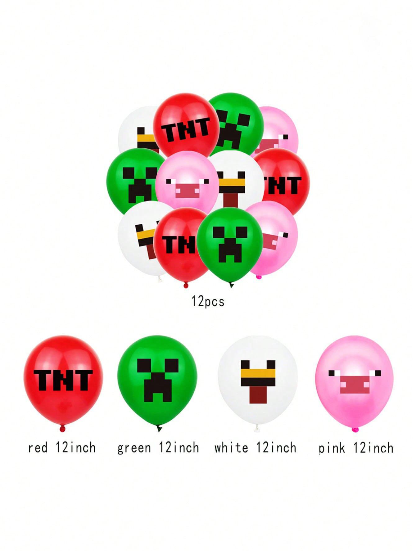 10pcs Multi-Color Theme Balloons Set, Christmas Party Decorations, Pixel Game Style Holiday Balloons, Perfect for Festive Events