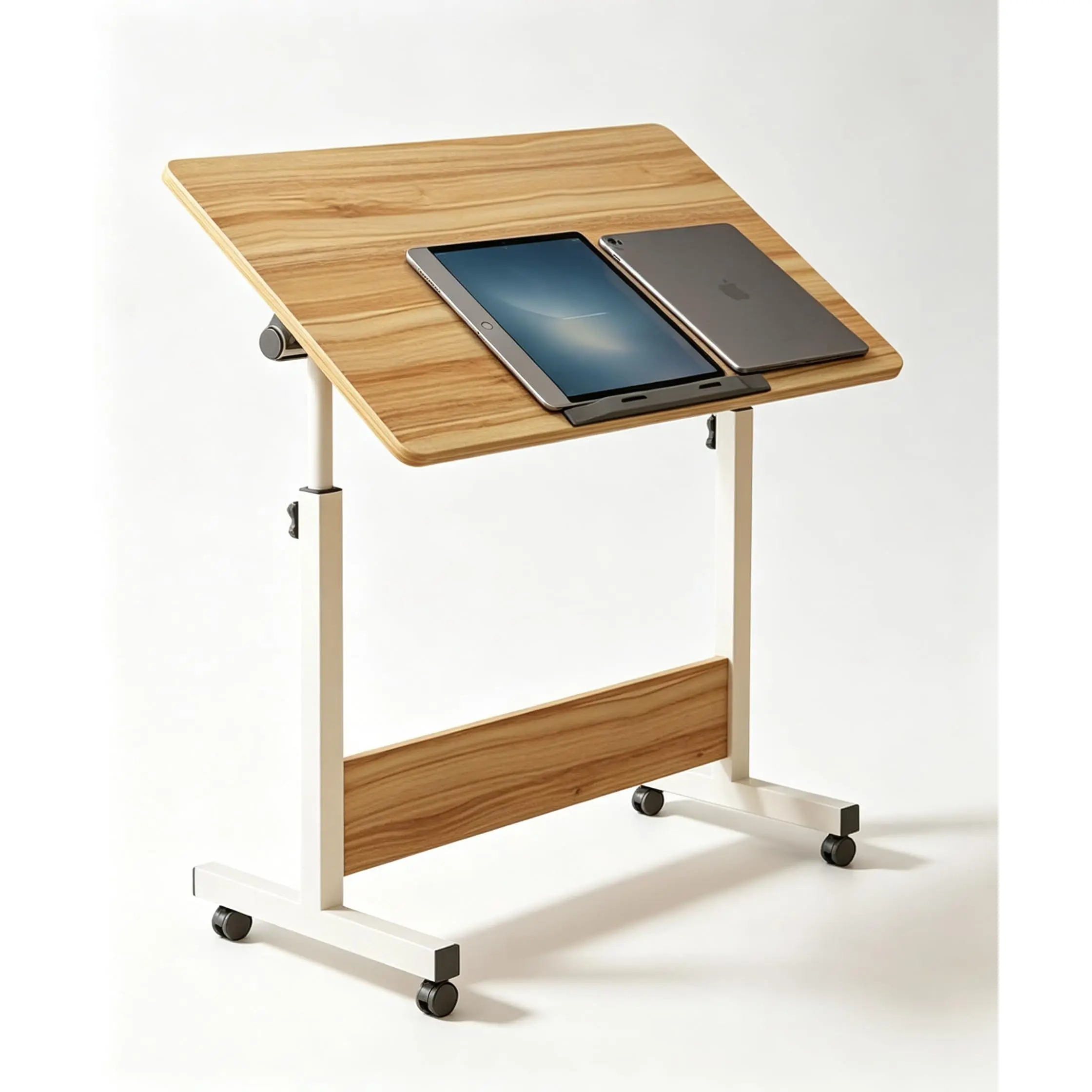 Garvee Height-Adjustable Standing Desk with Wheels：Mobile Rolling Computer Workstation for Home Office, Seat-to-Stand Ergonomic Laptop Table, Space-Saving Design, Ancient Oak, 31.5" x 15.7", 70 lbs Capacity