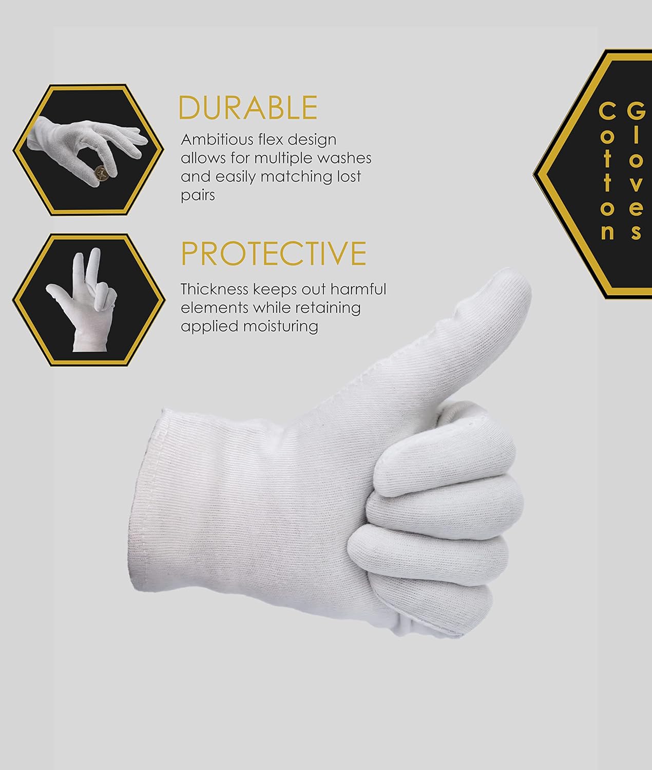 24 Pcs White Cotton Gloves - Protective for Dry Hands, Moisturizing, Inspection - Machine Washable