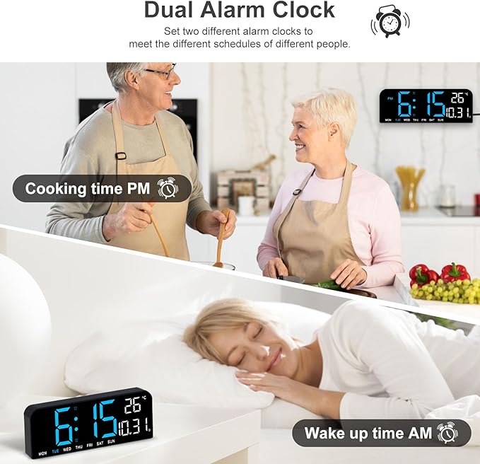 [TikTok Hot Seller]10 Decorative LED Digital Wall Clock - Bedroom Alarm with Temperature, Countdown Timer, Auto Dimming & Snooze - 12/24H Display, Modern Design for Home, Office & Dorm| Smart Home Decor Essential