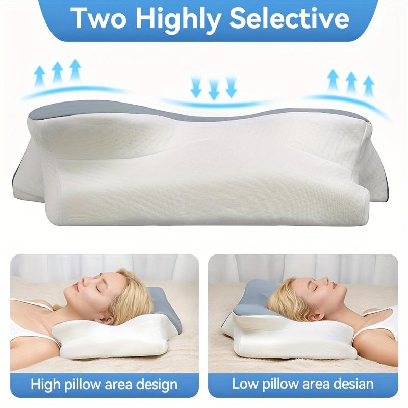 WKEFF Ergonomic butterfly-shaped memory foam pillow with slow rebound support. Perfect for back, side and supine sleepers. Hotel-quality bedding pillow with comfortable and soft fabric cover, machine washable pillowcase