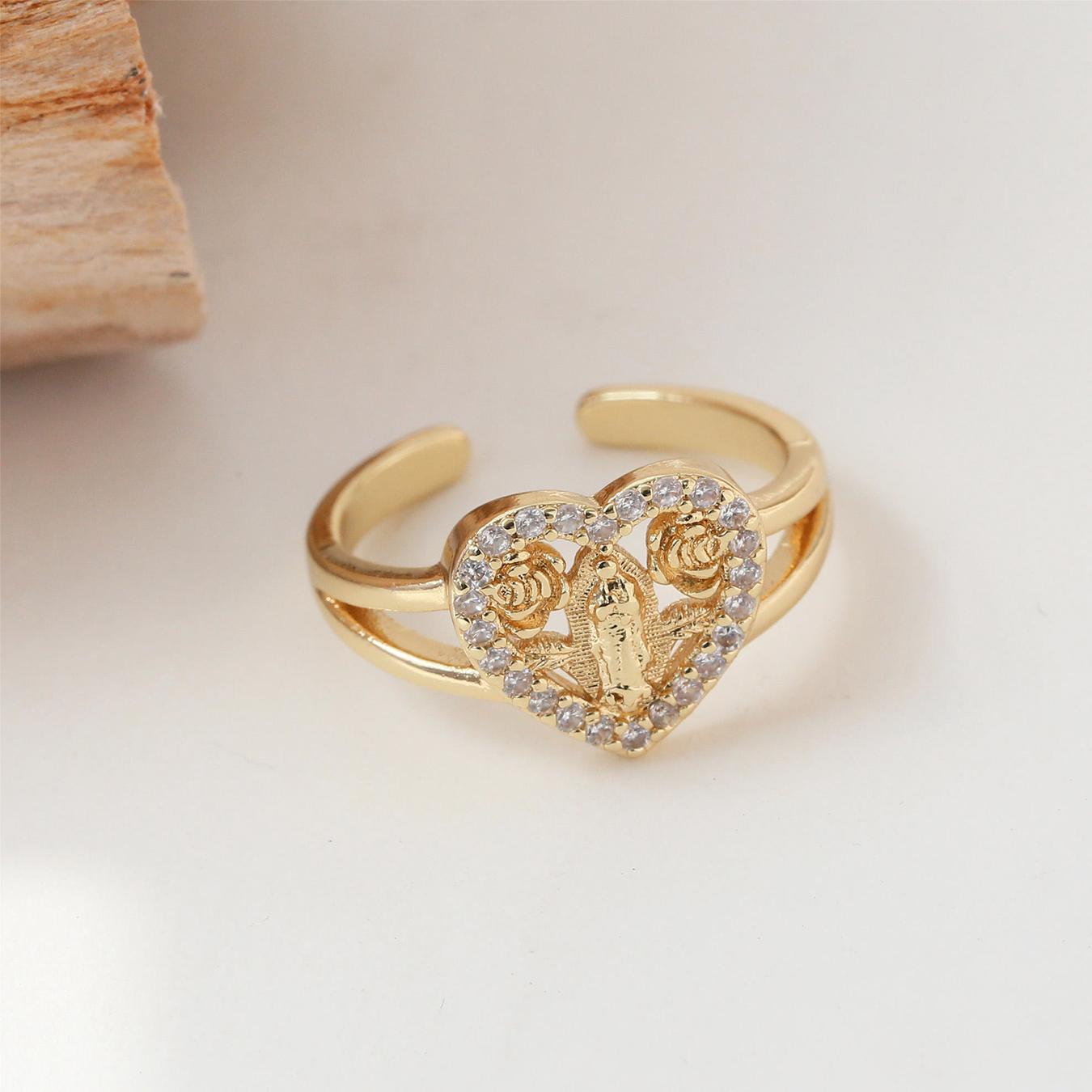 Heart-Shaped Imitation Diamond Ring, Open Adjustable Ring Prayer Christian Jewelry Men And Women, good gloss,smooth surface and comfortable to wear, Fashionable & Elegant, gift for Mother's Day, birthdays, Valentine's Day, anniversaries, Golden