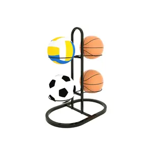 Double-Sided Basketball Storage Rack, 2-Tier Height 44.5cm, Holds Up to 4 Balls, Ideal for Sports Equipment Organization