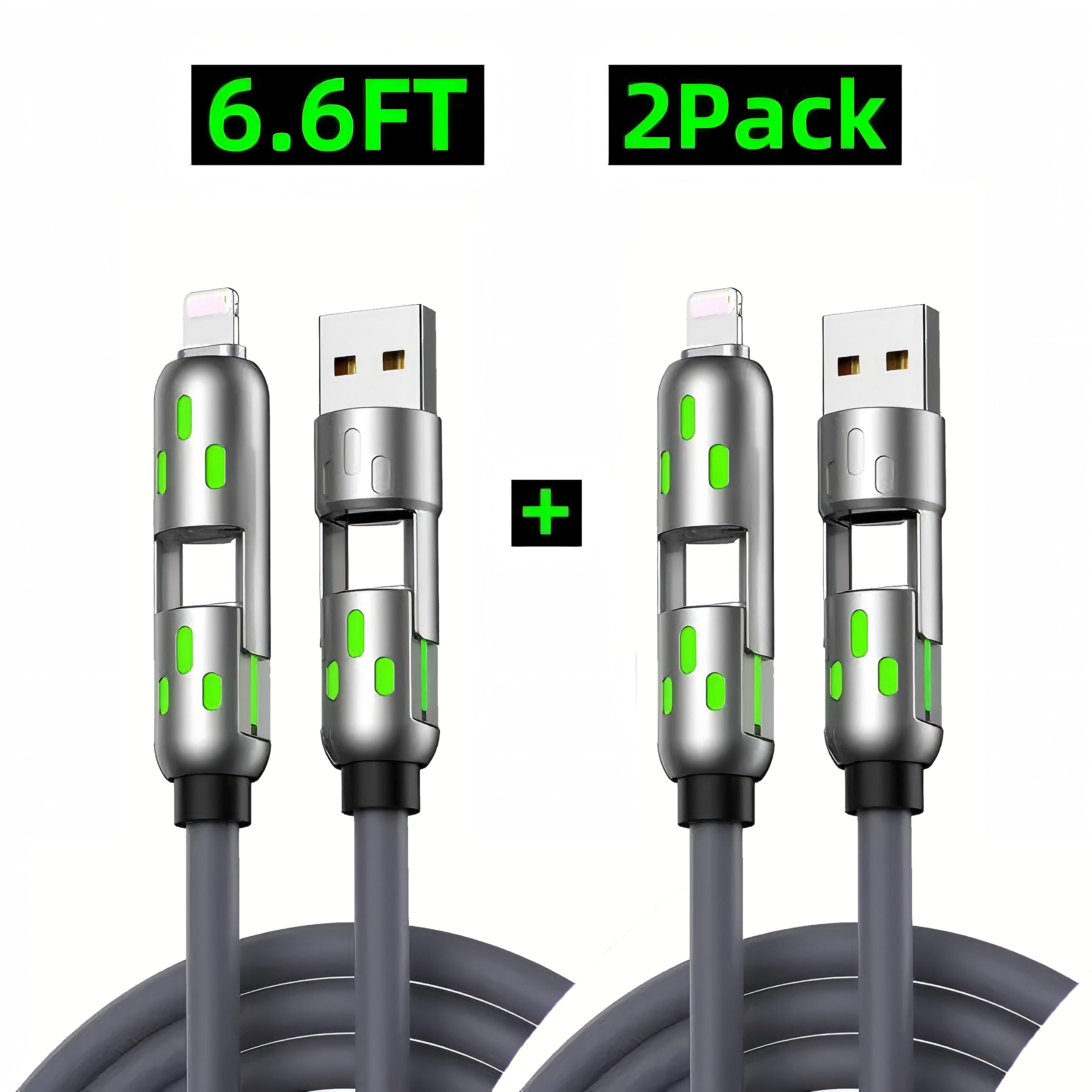 [Buy 1 Get 1 Free] 6.6ft  4-in-1 Multi USB Charging Cable with USB A,Type C,Lightning-MAX240W Fast Charging & Data Sync for iPhone16/15,iPad Pro, Samsung & Laptops fast charge usb cable 4-in-1 fast Breathing Light  -max 1 usb-c data 4 1 charging cable
