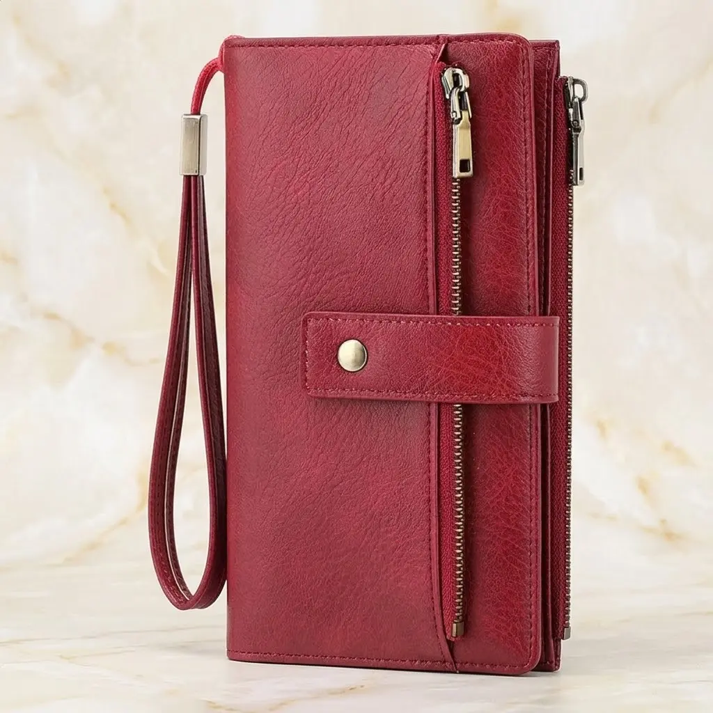 High-Capacity Women's Real Leather Long Envelope Clutch With RFID Blocking Solid Color Long Wallet For Daily Use Evening Party Gift