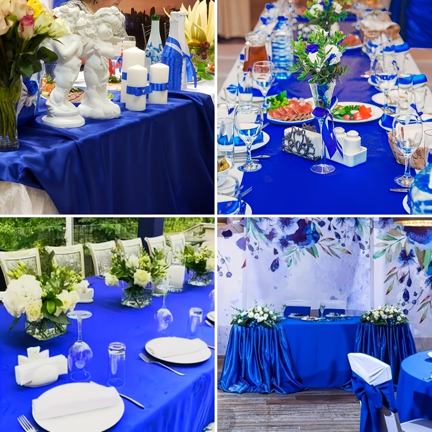 1pc Elegant Navy Blue Satin Tablecloth - Rectangular Polyester, Smooth Glossy Finish, Perfect for Weddings, Birthdays, Graduations, Dining Room, Picnics, and Outdoor Events, Outdoor Event Accessory | Elegant Table Setting | Glossy Finish Fabric