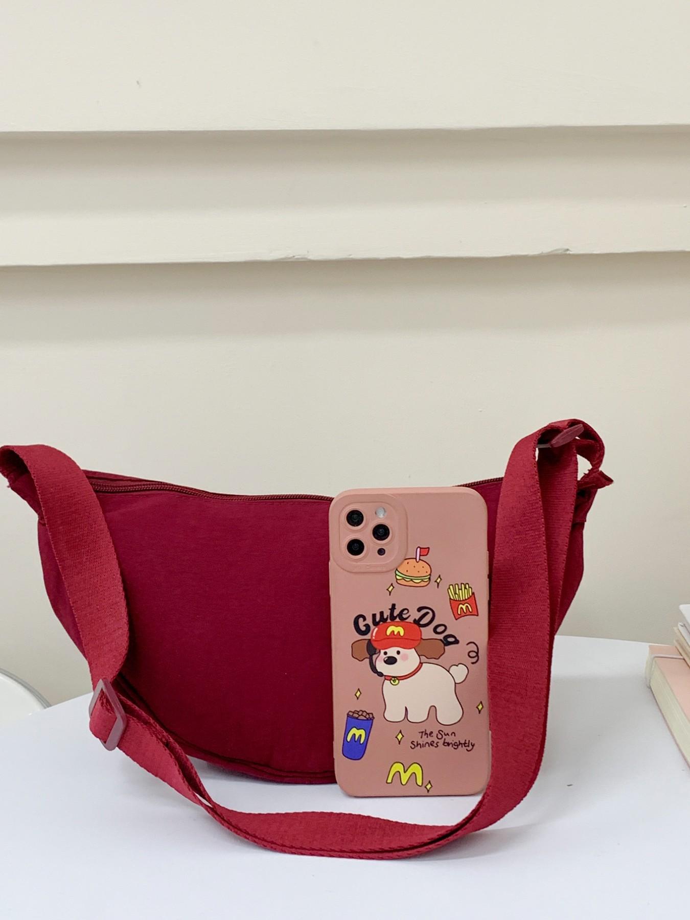 Smart Moon Shape Bag, Adjustable Shoulder Strap Mini Bag, Lightweight Waterproof Nylon Material, Zipper Closure, Casual Crossbody Bag for Everyday Use