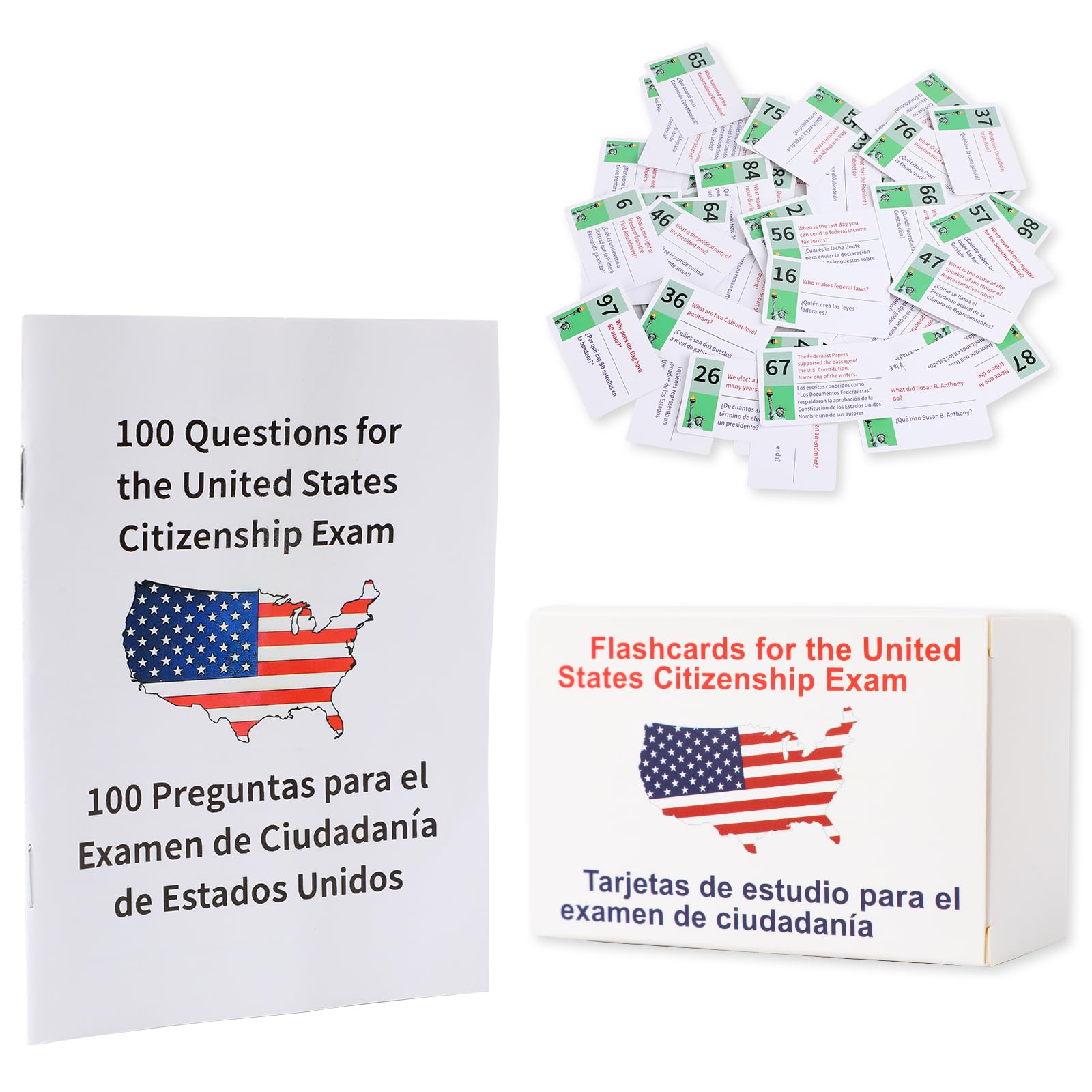 US Civic Test Flash Card 2026-100 USCIS Citizenship Flash Card (Questions & Answers) Bilingual Spanish English Naturalization Study Guide US Civics Test Flash Cards Bilingual Booklet Combo Set