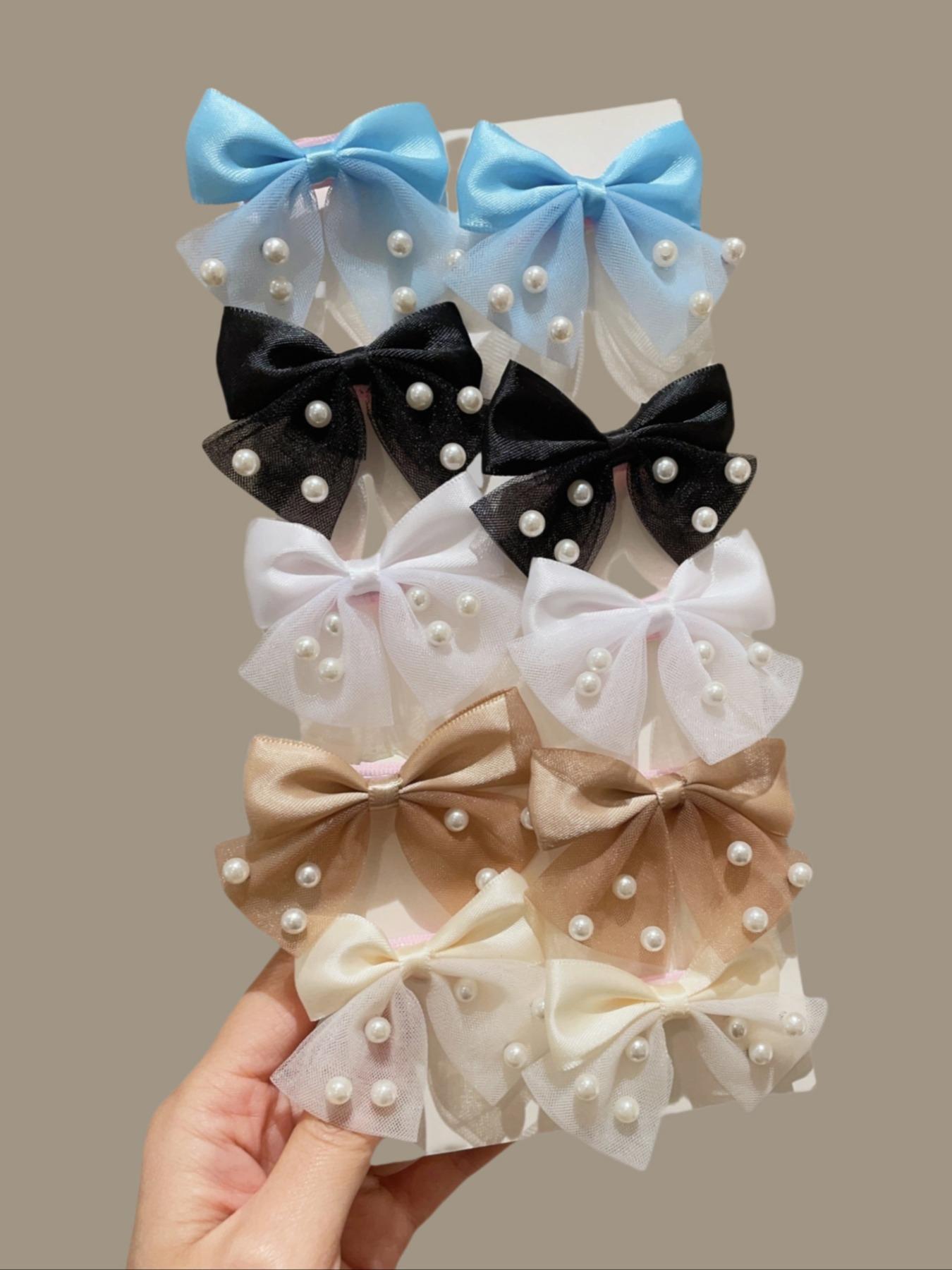10pcs Cute Pearl Bow Hair Clips Set, Hair Pin Set, Elegant Mesh Butterfly Knot Hair Accessories, Perfect Girls & Women, Fall Winter Fashion