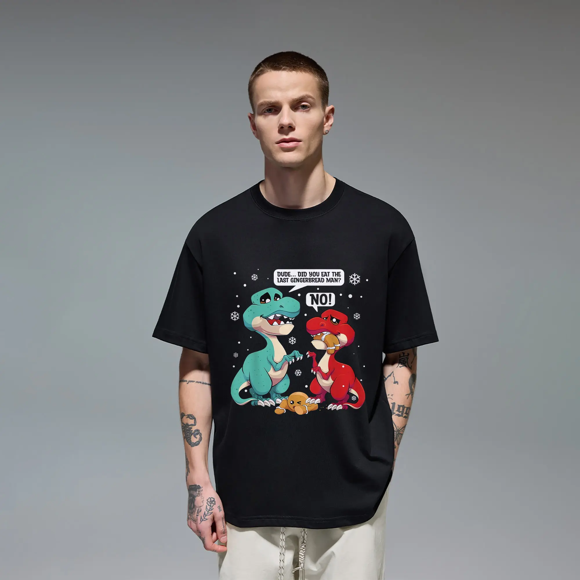 Funny Dinosaur Christmas Did You Eat The Last Gingerbread Man T-Rex Humor Original Oversized Cotton Graphic Tee T-Shirt for Men Gag Gift Cutting Ideas Kids Toddler Boys Ugly Sweater Alternative Holiday Party Sarcastic Joke Casual Everyday Wear Top