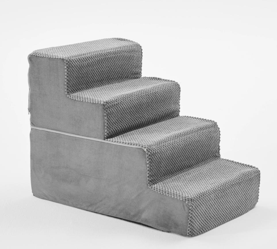 5-Step High-Density Foam Curved Pet Stairs, Non-Slip Dog Steps & Ramp for Small Dogs/Cats, Soft Washable Cover, Gentle Incline Design to Protect Joints, Ideal for Accessing Beds, Couches & High Surfaces