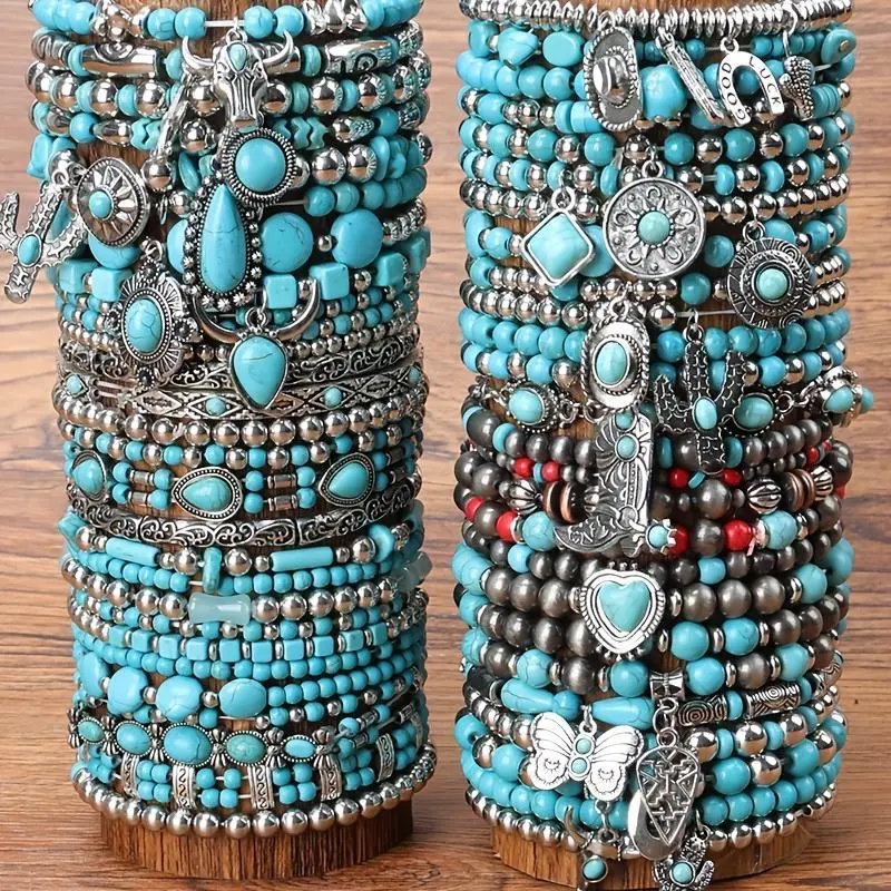 Vintage Boho Western Vibe Beaded Bracelet Set - Unisex Adults' Layered 5/16/19/24pcs Jewelry with Charms, Fashion Accessories for Birthday, Daily Wear,sohochic