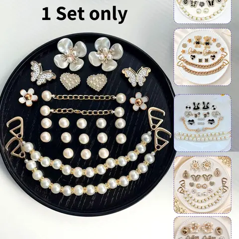 Elegant Pearl Cute Shoe Charms Set, Butterfly Flower Heart Decorations, Trendy Decorative Hole Shoes Accessories, 26 Pieces, Sparkling Shoe Charms, Shoe Decor Accessory