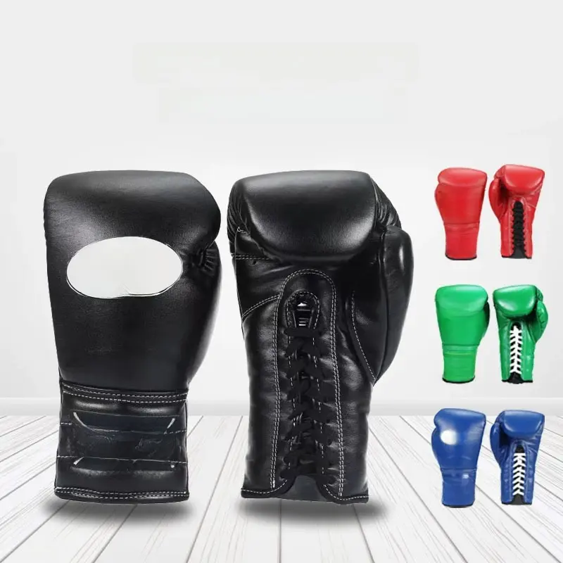 Adult Boxing Gloves - PU Leather, 6oz, Lace-Up Fit, Easy Cleaning, for Boxing/MMA Sparring and Heavy Bag Training, Multi-Layer Pads