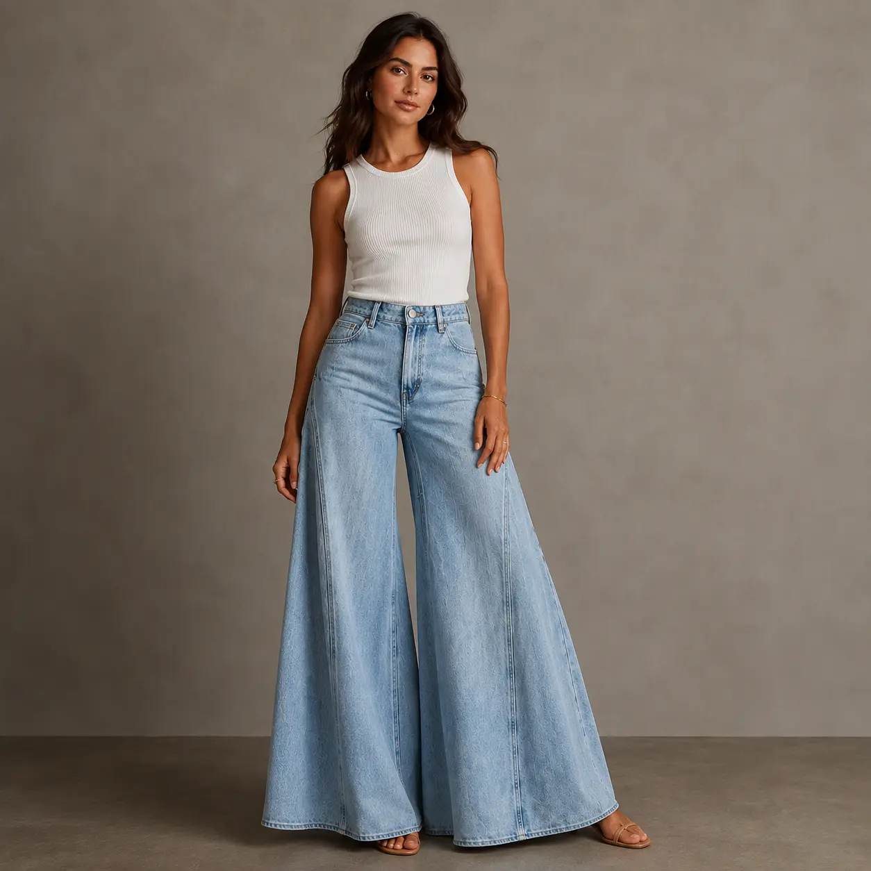 Women’s High Waisted Wide Leg Jeans, Light Wash Loose Fit Palazzo Denim Pants Full Length Baggy Jeans with Pockets Casual Streetwear Trousers