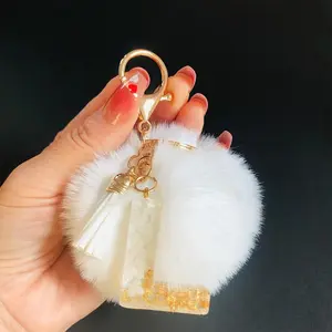 A White Pompom Keychain Epoxy Initial Key Pendant Women'S Backpack Pendant Car Keychain