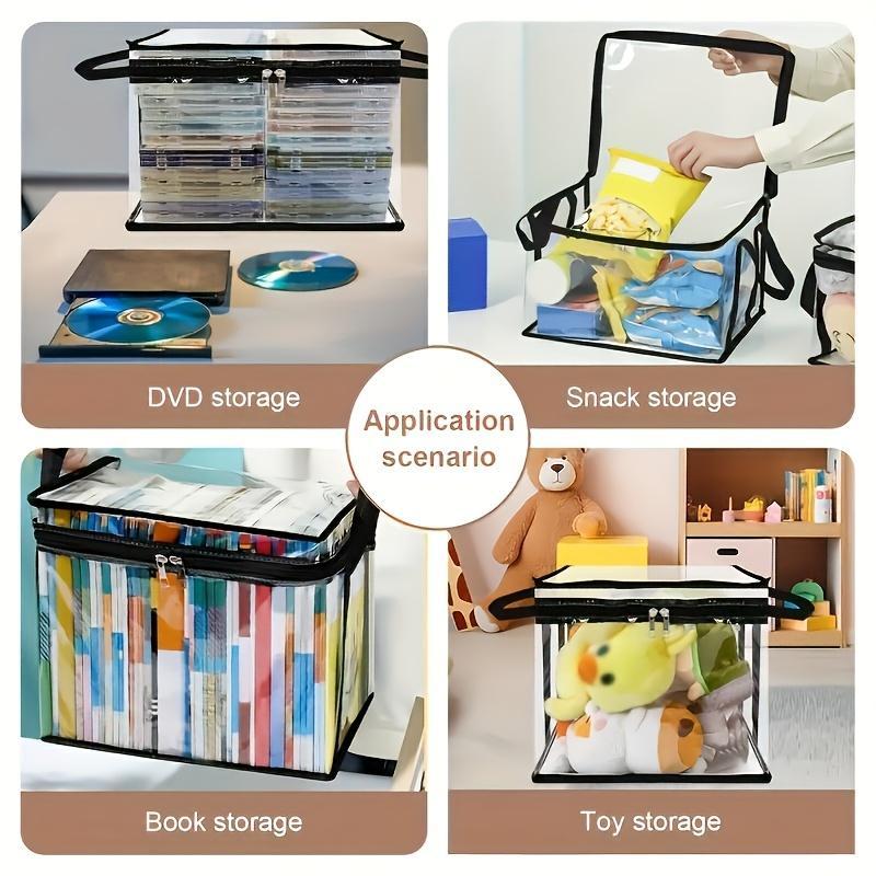 Transparent PVC Storage Bag – Large Capacity Handbag Organizer, Suitable for Clothes, Books, Dormitory Storage, Toys, Etc – Durable Black Decorative Multi-Functional Organizer with Handle