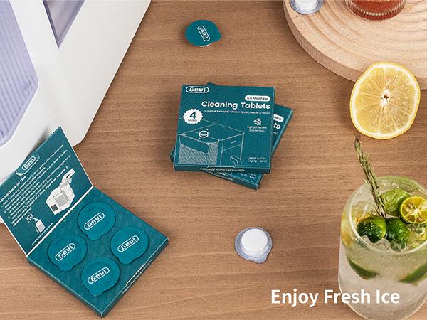 Gevi Ice Machine Cleaner Maker Descaler, Organic Citric Acid Cleaner for Universal Countertop Ice Machines (4 Uses, Tablet)